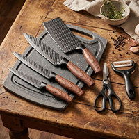 TOALLWIN Nouveau produit, ensemble de couteaux de cuisine, couteau de chef, ensemble de couteaux de cuisine en acier inoxydable avec ciseaux et éplucheur, planche à découper