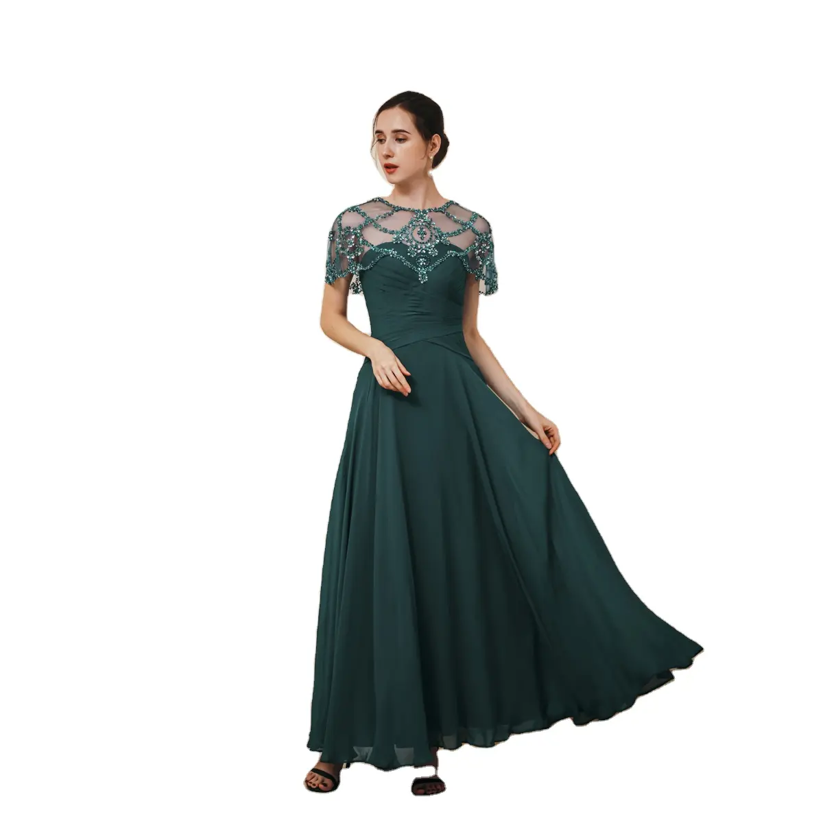 Wholesale Wedding Lace Wrap Sleeves Prom Dress A-line Green Turquoise Wine Red Long Bridesmaid Dresses