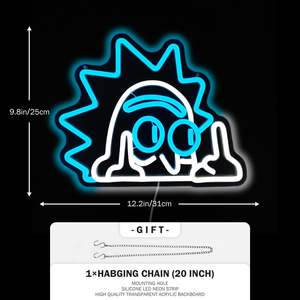 Enseigne néon LED Anime Rick, luminaire mural à intensité variable pour chambre à coucher, cave des hommes, chambre de garçons, bar, fête - Product Image 2