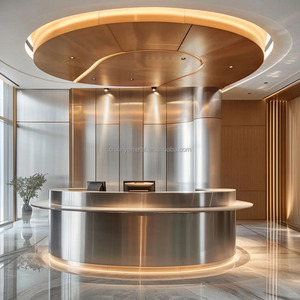Bureau de réception en métal dans le hall de l'hôtel Golden personnalisé <span class=keywords><strong>Comptoir</strong></span> de bar en acier inoxydable d'ingénierie pour café - Product Image 2