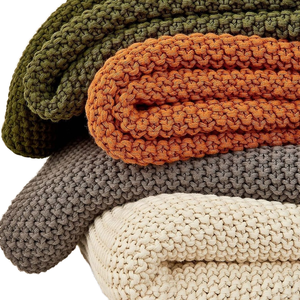 American Style Eco-Friendly Embroidered <b>Knitted</b> Dark Green Nylon <b>Throw</b> Sofa <b>Blanket</b> for Bedding & Decorative Use - Product Image 1