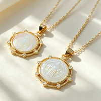 Collier pendentif délicat en cristal de zircon et nacre, Vierge Marie et Saint Benoît, bijoux vintage pour femmes, vente en gros