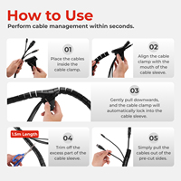 Organizador de Cables en Espiral de 1500x30mm con Clip de ABS, Tubo Enrollado para Ocultar Cables, Envoltura de Cables Cortable de 1.5M para Gestión de Cables de Escritorio