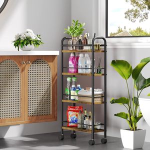 Storage Cart 4 Tier Metal Rolling Shelf With Wheels For Kitchen Bathroom Laundry Organization - Product Image 4