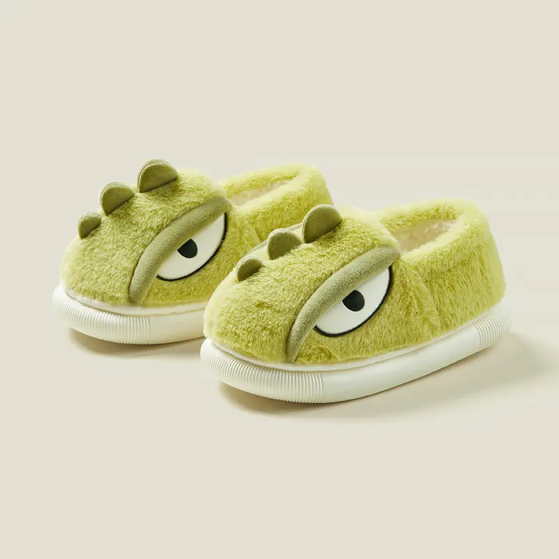 Mignon dessin animé dinosaure enfants hiver en peluche pantoufles chaud anti-dérapant laine coton bébé chaussures