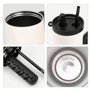 Tasse à café isotherme personnalisable en acier inoxydable à double paroi avec paille, logo personnalisé, couvercles de gobelet, mug de voyage - Product Image 3