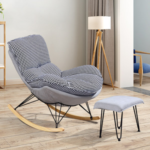Sillones Mecedores Modernos de Cuero con Reposapiés, Estructura de Madera Maciza, Sofá Cama Reclinable Ecológico para Dormitorio <span class=keywords><strong>y</strong></span> Sala de Estar - Product Image 4