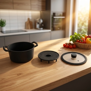 Ensemble de 3 ustensiles de cuisine en <span class=keywords><strong>silicone</strong></span> Smartpan avec plateau vapeur, couvercle en verre, compatible induction, passe au lave-vaisselle et au <span class=keywords><strong>four</strong></span>, écologique, en acier inoxydable - Product Image 1