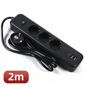 Regleta Minimalista de Plástico con 3 Tomas de Corriente, 2 Puertos USB A, 230V 16A, Interruptor Unipolar, IP20, Interruptores de Pared - Product Image 4