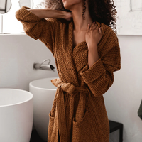 Peignoir en tissu gaufré thermique personnalisé pour femmes, vêtements de maison, robe de détente, robe confortable et moelleuse, robe d'invité, logo sur le devant