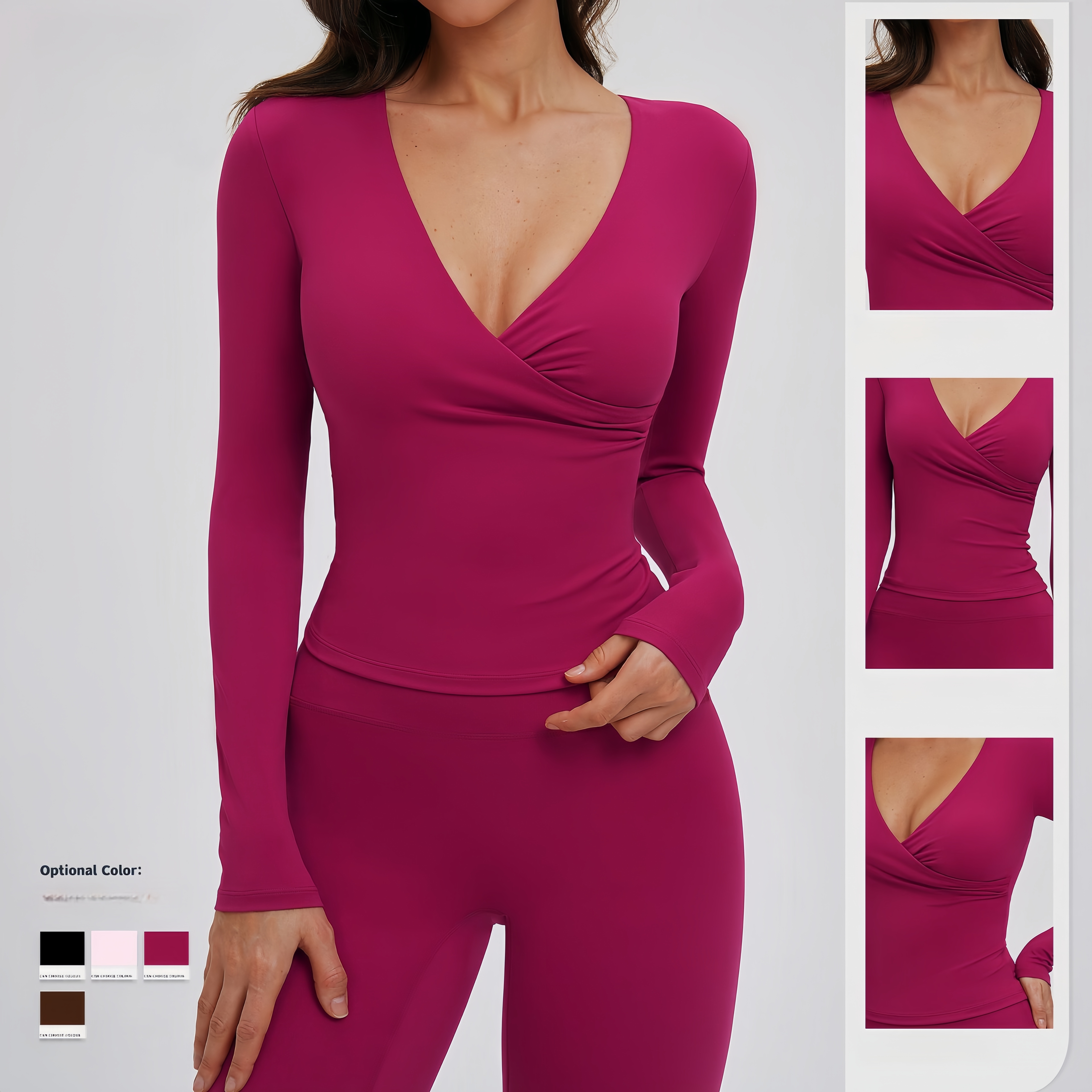 Long Sleeve Activewear Top Cross V Neck Slim Fit Yoga Workout Stretchy Breathable Ladies Gym Fitness Trendy Sports Shirts
