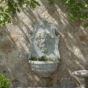Fontaine murale sculptée style européen antique, motif visage de Bacchus, pour aménagement paysager de cour - Product Image 1