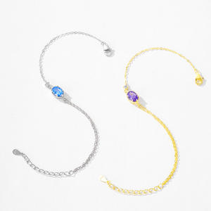 Bracelet chaîne en argent sterling S925 avec zircon bleu océan ovale pour femme - Bijou tendance pour tous les jours - Version en cuivre personnalisable - Product Image 4