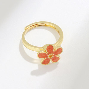 High Quality Fashion Open Gold Plated Cute <b>Ring</b> Copper Colored Drop Glue Rotating Flower <b>Adjustable</b> <b>Rings</b> Anxiety Jewelry Girls - Product Image 6