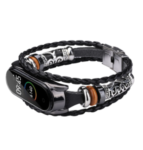 Correa de Repuesto Clásica Retro Dorada y Blanca para <span class=keywords><strong>Mi</strong></span> <span class=keywords><strong>Band</strong></span> 5/6, Brazalete de Cuero con Cuentas y Cierre de Mariposa - Product Image 3