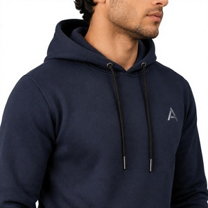 <b>Men's</b> <b>Navy</b> Blue Hooded Pullover Sweatshirt 100% Cotton <b>Fleece</b> Anti-Pilling Regular Fit Pocket Design Winter Wear - Product Image 2