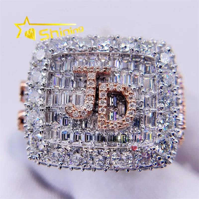 Hip Hop Rapper Jewelry 925 Solid Silver VVS Moissanite Championship Style Iced Out Hip Hop anello personalizzato con iniziali