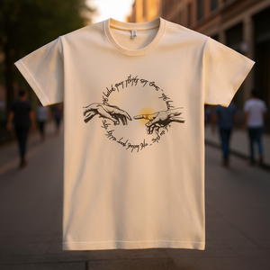 Camiseta God Of Ring de color crema con diseño artístico, ropa promocional - Product Image 3