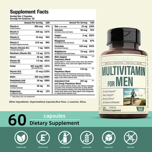 Complément nutritionnel multivitaminé quotidien complet pour la santé et la vitalité des hommes adultes en capsules faciles à avaler - Product Image 3