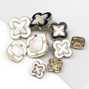 Customization Fashionable Clover Metal Button Small Fragrant Style Suit Metal Sewing Coats Shank Buttons For Winter Coats