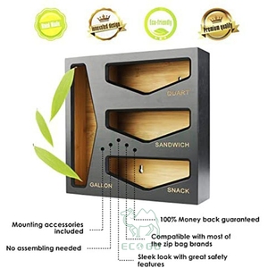Organizador de almacenamiento Ziplock de bambú negro para cajón de cocina Organizador de bolsas Contenedor de almacenamiento de alimentos para aperitivos de galón compatible - Product Image 2