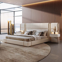 Lit en cuir véritable haut de gamme, style américain, luxe léger, design à pompons inspiré des hôtels, tailles personnalisables, exclusivité transfrontalière