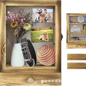 Caja expositora de madera con cajones, rectangular, marrón, duradera, para recuerdos, con cristal auténtico y función de grabado. - Product Image 3