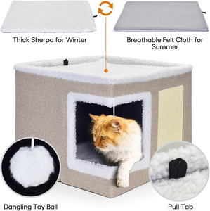 Tenda Multifuncional para Gatos, Mobiliário Moderno para Gatos com Almofada de Arranhar e Bola Suspensa, Cama Aconchegante para Animais de Estimação - Product Image 4