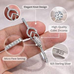 กำไลข้อมือเพชรคิวบิกเซอร์โคเนียสไตล์อเมริกันคลาสสิก ชุบเงิน ของขวัญเครื่องประดับงานแต่งงานสำหรับผู้หญิง ดีไซน์ระยิบระยับสวยงาม - Product Image 3