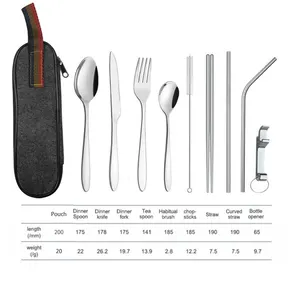 Набор посуды для кемпинга, металлический портативный нож, вилка, соломенная ложка, палочки для еды, дорожный набор столовых приборов с чехлом для хранения