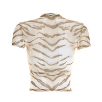Viviblook C26TP026 Camiseta Corta de Verano para Mujer, Nueva, de Malla Estampada, Ajustada, Estilo Crop Top, Baby Tee