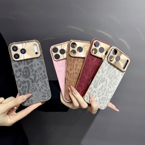 Étui en cuir PU à motif léopard tendance pour <span class=keywords><strong>iPhone</strong></span> Air <span class=keywords><strong>11</strong></span> 12 13 14 15 16 17 Pro Max, placage, protection intégrale, antichoc - Product Image 5