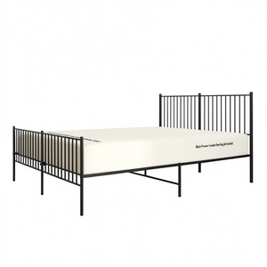 Struttura letto matrimoniale rettangolare in acciaio verniciato a polvere nero, mobili industriali in metallo per camera da letto - Product Image 1