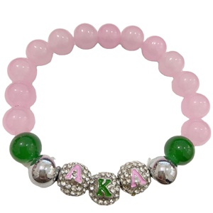<span class=keywords><strong>Bracelet</strong></span> de perles rose et vert brillant lettre grecque Alpha avec entretoises en <span class=keywords><strong>strass</strong></span> élastiques <span class=keywords><strong>Bracelet</strong></span> bijoux cadeau pour femme - Product Image 1