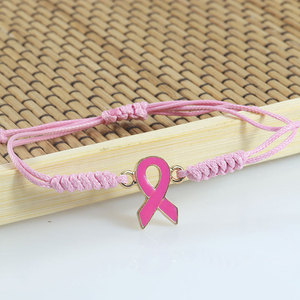 Pulsera de Lazo Rosa Ajustable Hecha a Mano para Mujer, Pulsera con Dijes de Moda, Regalo para Sobrevivientes de la Salud - Product Image 3