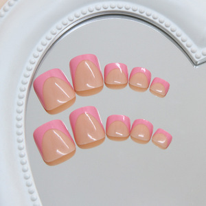 Lot de 24 faux ongles de pieds réutilisables en ABS de haute qualité, motif français rose imprimé, couverture complète - Product Image 3