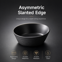 Bol à riz et soupe 250 ml en mélamine noire inclinée, design contemporain, résistant, sans BPA, écologique, durable et non toxique, compatible lave-vaisselle, pour la maison