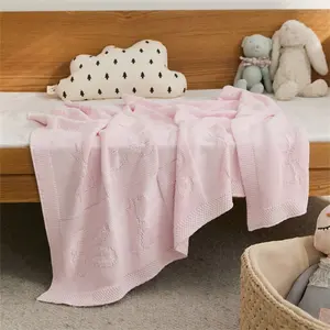 Manta de punto de conejo bonito de algodón 100% de alta calidad para habitación de niños pequeños y niños regalo recién nacido SYHRMXT