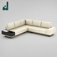 Ensemble de canapés de bureau exécutif en cuir en forme de L, style italien moderne et minimaliste, couleur crème, modulaire, durable, écologique, haute densité