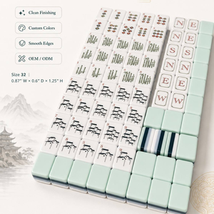 Jeu de Mahjong en plastique de style américain antique léger avec pieds pliables, tuiles de Mahjong rétro vintage, en stock - Product Image 1