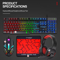 Kit de jeu PC complet TF800 avec clavier rétroéclairé arc-en-ciel, souris RGB 7 couleurs et connexion USB plug-and-play