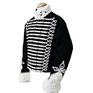 Men's Vintage Hussar Jacket Uniform Style Black <b>Woolen</b> Coat with Fur Collar and Sleeve Cuffs - Product Image 1