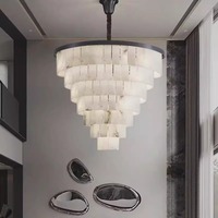 Luminaires suspendus en cuivre E14 blanc chaud en albâtre espagnol pour salon, lustres en marbre naturel et noir