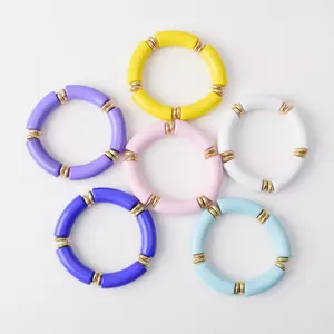 Multi Color Custom Stackable Elastic Beads Curved Tube Bamboo Acrylic Bracelet Bangles