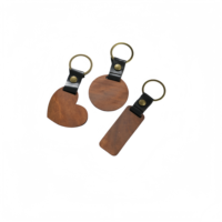 Porte-clés en bois et cuir, porte-clés avec sangles en cuir, porte-clés en bois non fini pour la gravure, cadeaux personnalisés
