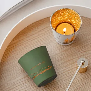 2023 NEW PRODUCTION Customized Green White Hollow Out Silhouette Cup Jar Glass Soy Wax Tealight Scented Candles