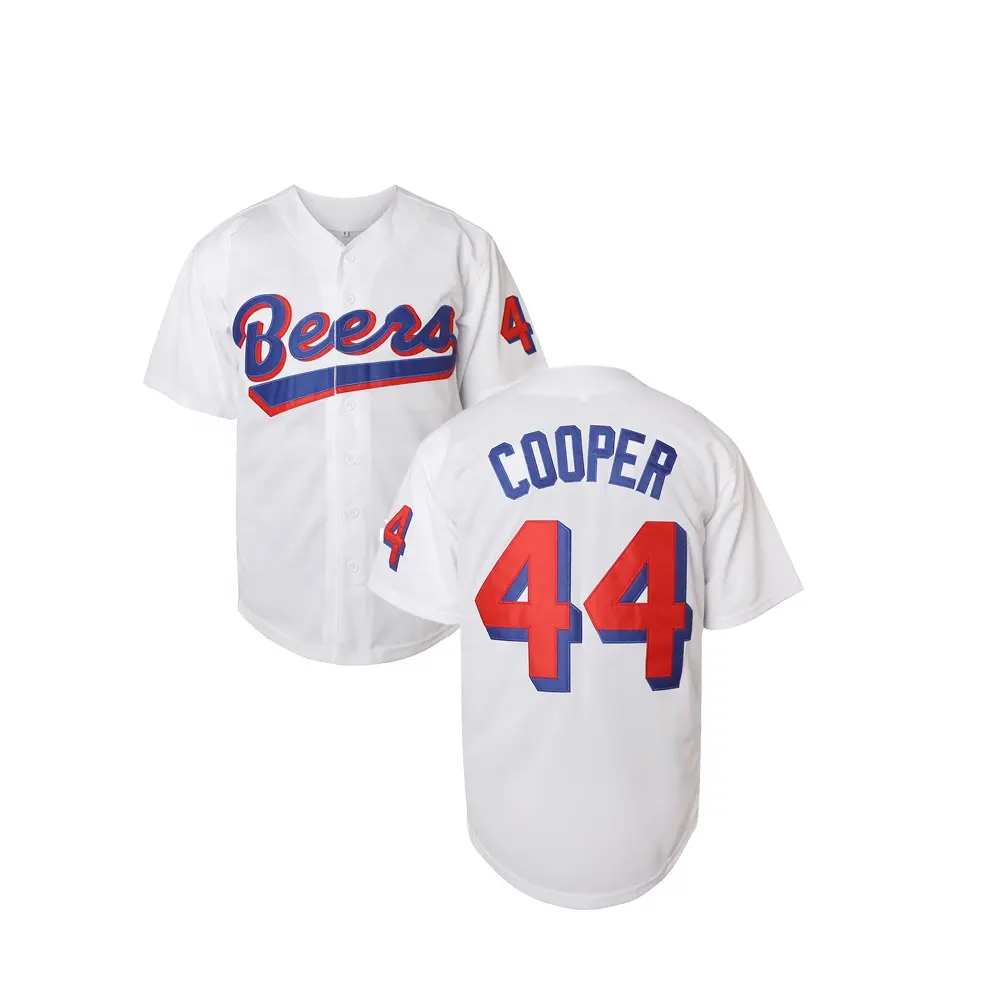 Camisa de beisebol estilo beisebol masculina, botão completo branco e de manga curta, camisa de beisebol #44