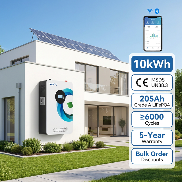 10KWH Grade a Cell Home Solar Storage Battery 51.2V 205AH 6000 Cycles 5 Years Warranty for Residential Backup Power
