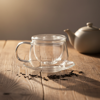 Tasse à café en verre borosilicate classique faite à la main de 300 ml avec soucoupe et infuseur à thé en céramique, ensemble écologique résistant à la chaleur