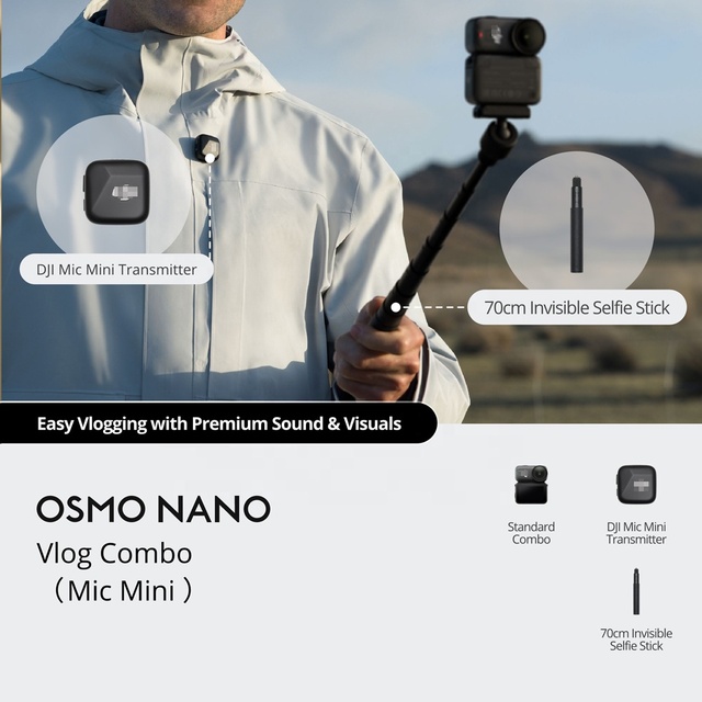 Osmo Nano Vlog Combo (64GB, 128GB Mic Mini Transmitter Infinity Black) Combo Thumb Camera Outdoor Action Camera Vlog Videography